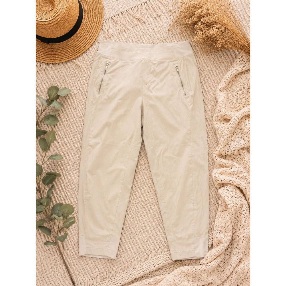 Athleta Women's Size 10 Beige Travel Jogger Pants Lightweight Ankle Zip Pocket